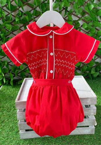 Bubba Booties Boys Smocked Romper - Red
