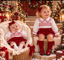 Load image into Gallery viewer, Deolinda Girls Smocked Red Velvet Jolly Jam Pant Set