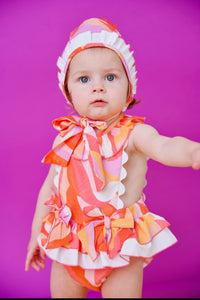 Babine Baby Girls Coral & Orange Abstract Jam Pant Set (Bonnet sold separate )