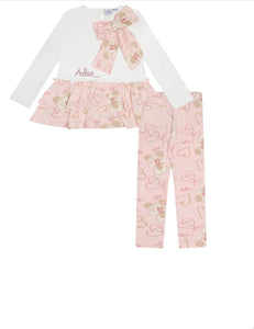 A DEE
Abstract Teddy Summer Teddy Print Bow Legging Set - Baby Pink