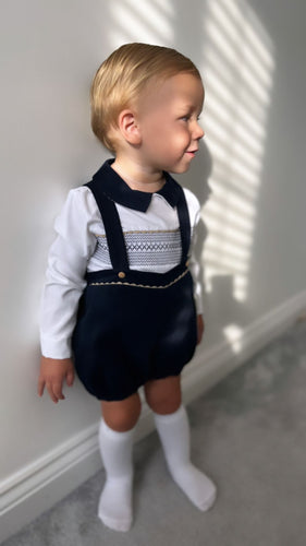 Spanish Boys Smocked Hbar Set - Navy & Camel