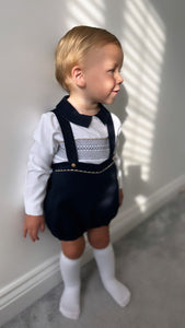 Spanish Boys Smocked Hbar Set - Navy & Camel