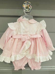 Pretty Originals Girls Smocked Rose Bloomer Set - Baby Pink & Cream