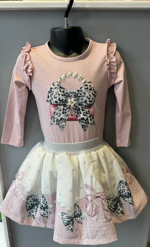 Giorgio Bambini Girls Handbag and Bows Top and Skirt Set - Cream