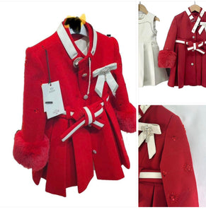 Girls Red Coat & Cream Dress