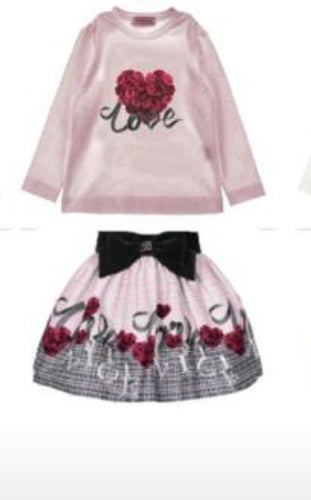 Giorgio Bambini Girls Love Top and Skirt Set - Pink