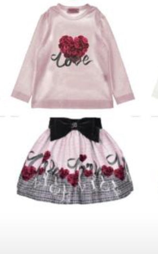 Giorgio Bambini Girls Love Top and Skirt Set - Pink
