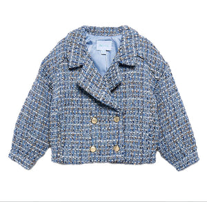 Abel & Lula Girls Tweed Jacket & Skirt Set - Sky Blue