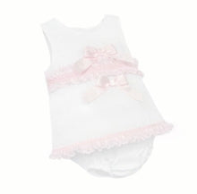 Load image into Gallery viewer, WEE ME BABY GIRL WHITE COTTON DRESS PINK LACEY DETAILS WITH PANTS