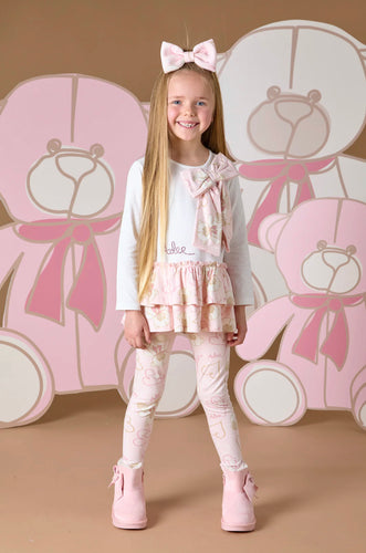 A DEE
Abstract Teddy Summer Teddy Print Bow Legging Set - Baby Pink