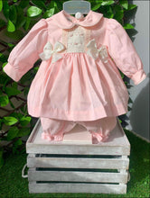 Load image into Gallery viewer, Pretty Originals Girls Pink Rose Double Bow Dress &amp; Blommers with Headband