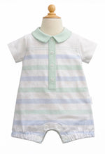 Load image into Gallery viewer, Pastels &amp; Co Boys Bartley Beach Hut Blues Romper - Mint 💚