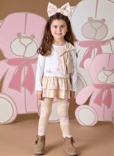 A DEE
Abstract Teddy Summer Teddy Print Bow Legging Set - Beige