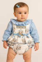 Load image into Gallery viewer, Babine Baby Girl Carousel Blue Blouse &amp; Romper Set