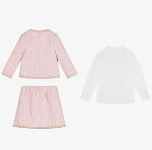 Beau Kid Girls Pink Tweed Skirt Set