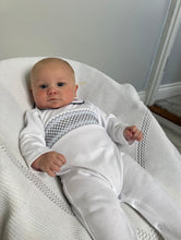 Load image into Gallery viewer, Baby Boys White Smocked Velour Baby Grow