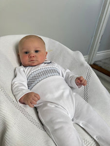 Baby Boys White Smocked Velour Baby Grow