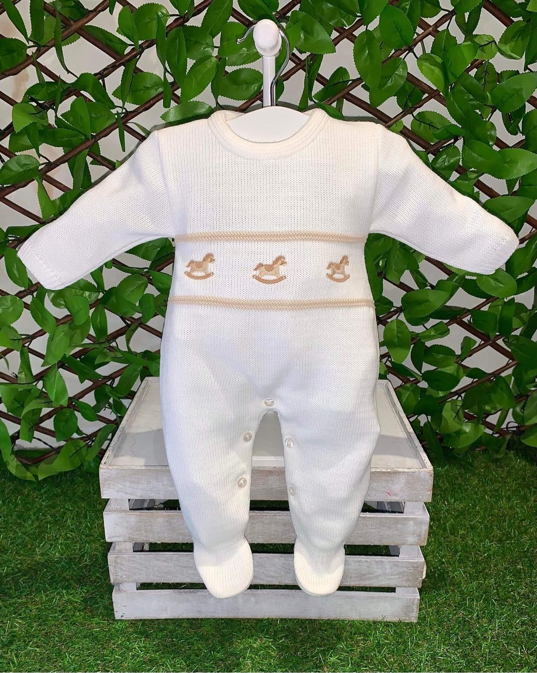 Dandelion Unisex Kintted Rocking Horse Romper - Cream & Camel