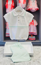 Load image into Gallery viewer, Rigola Boys Mint Green &amp; White Cotton &amp; Linen Short Set