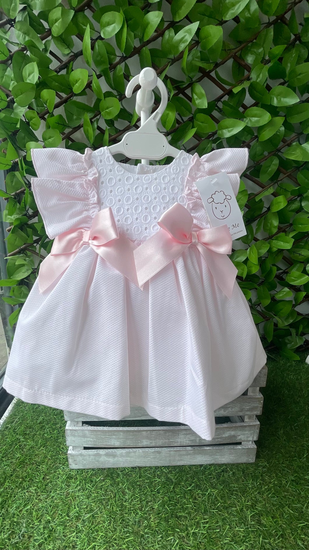 WEE ME BABY GIRL PINK WAFFLE PUFF BALL FRILLY SHOULDER DRESS WITH PANTS