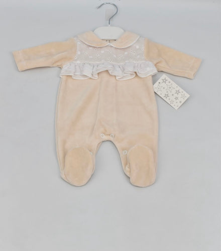 Baby Girls Velour Baby Grow - Camel