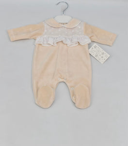 Baby Girls Velour Baby Grow - Camel