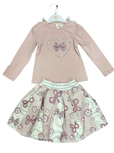 Giorgio Bambini Girls Hearts and Bows Top and Skirt Set - Pink