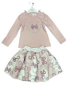 Giorgio Bambini Girls Hearts and Bows Top and Skirt Set - Pink