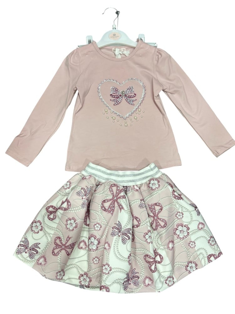 Giorgio Bambini Girls Hearts and Bows Top and Skirt Set - Pink
