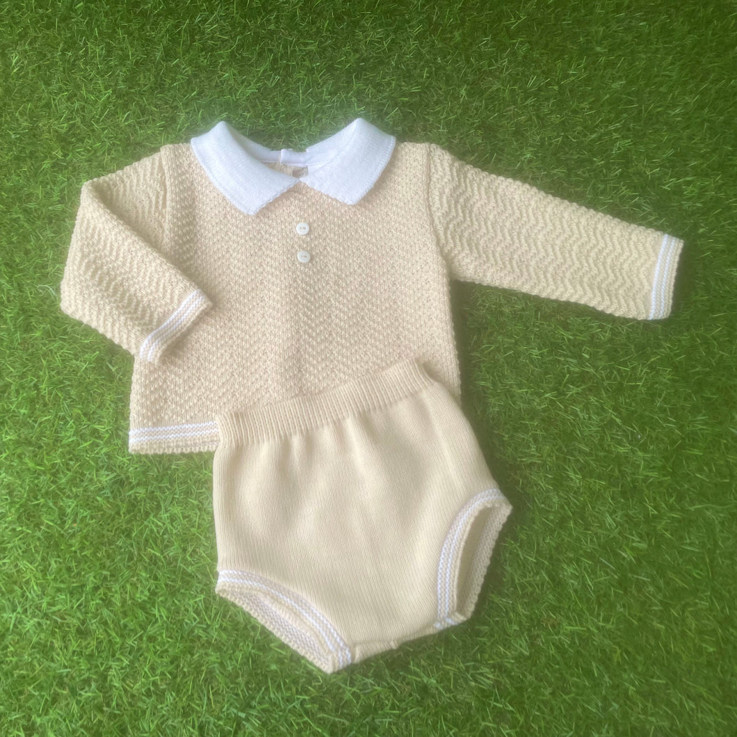 Baby Boys Knitted 2 Piece Set - Camel