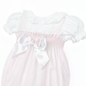 WEE ME BABY GIRL PINK COTTON SMOCKED ROMPER WITH SHIRT