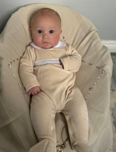 Baby Boys Velour Baby Grow - Camel