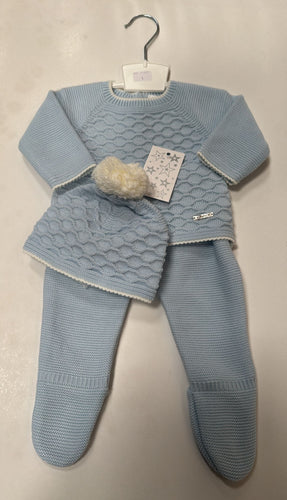 Baby Boys Knitted 2 Piece Set with Pom-pom Hat - Baby Blue