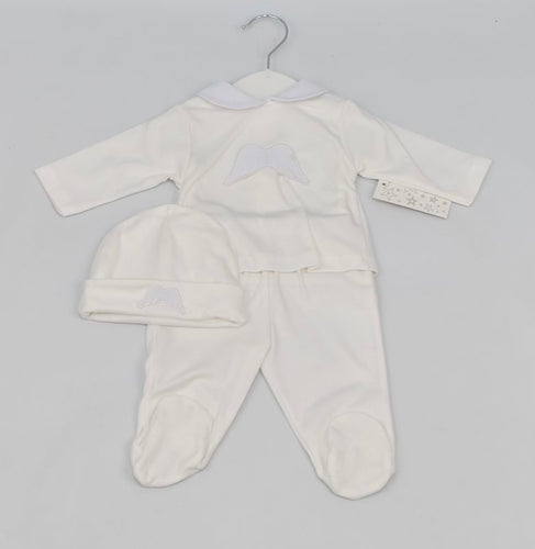 Baby Unisex Angel Wing Set & Hat - White