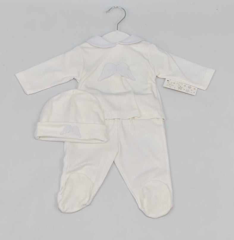 Baby Unisex Angel Wing Set & Hat - White