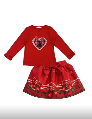 Giorgio Bambini Girls Bow Tartan Skirt Set - Red