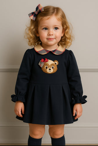 Deolinda Girls Teddy Tartan Dress - Navy