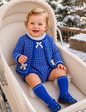 Load image into Gallery viewer, Pre-Order Rahigo Girls EXCLUSIVE 4 Piece Romper Set with Socks in Royal Blue &amp; Cream