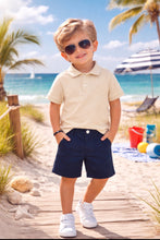 Load image into Gallery viewer, Mayoral Boys Polo Short Set - Camel &amp; Navy