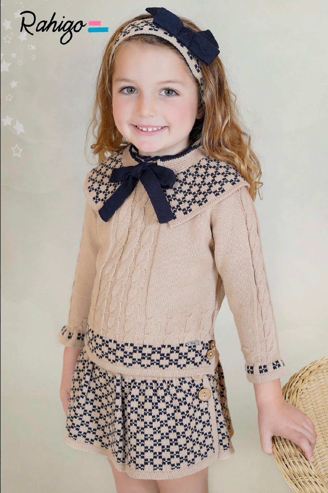 Pre-Order Rahigo Girls Jumper & Skort Set - Camel & Navy