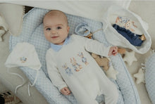 Load image into Gallery viewer, Baby Boys Jamik Velour Teddy Baby Grow - Blue &amp; Cream