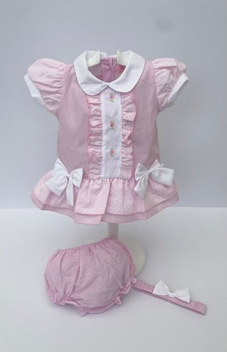 Baby Girls Dress Set with knickers and Headband - Pink