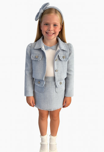 Chic by Deolinda Girls 3 Piece Suit - Blue Tweed (Headband sold separately)