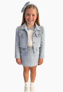 Chic by Deolinda Girls 3 Piece Suit - Blue Tweed (Headband sold separately)