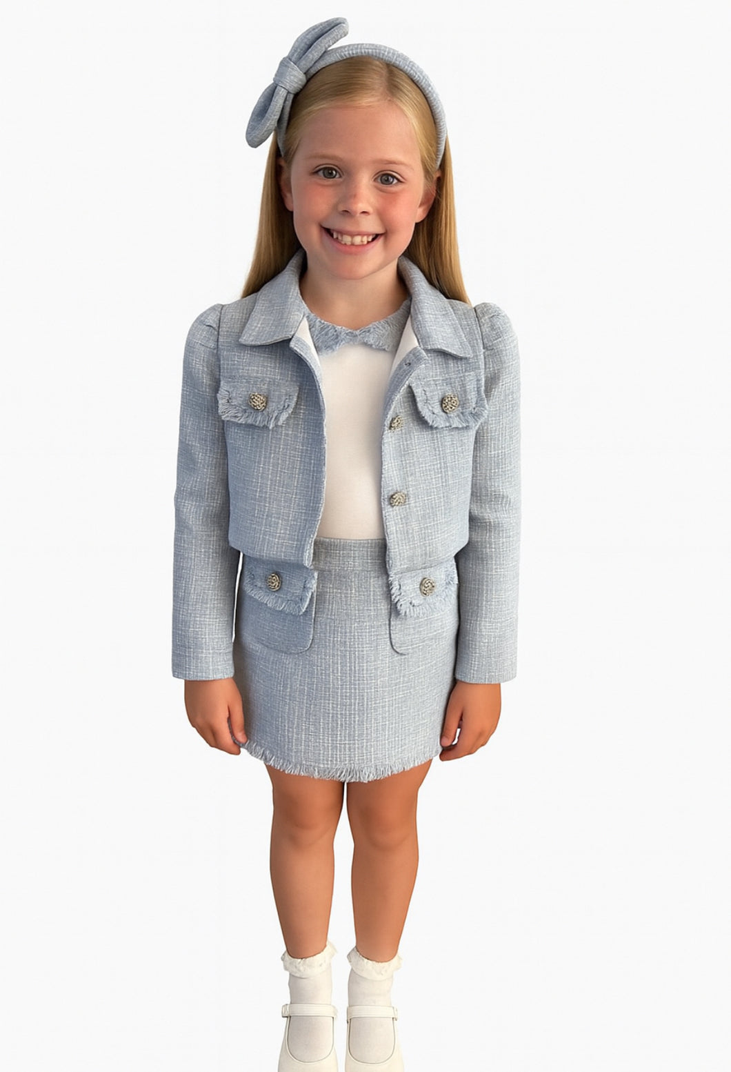 Chic by Deolinda Girls 3 Piece Suit - Blue Tweed (Headband sold separately)