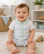 Load image into Gallery viewer, Pastels &amp; Co Boys Bartley Beach Hut Blues Romper - Mint 💚
