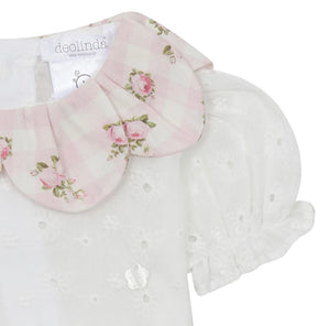 Deolinda Girls Gingham & Floral Jam Pant Set - Pink