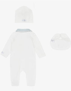 Jamiks Boys Ivory Velour Bunny Babysuit Set