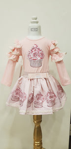 Neon Girls Cupcake Skirt Set Peach/Pink