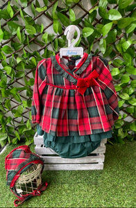 Babine Baby Girls Vestido Dress & Nickers - Red, Green, Gold